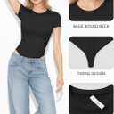 Women's Short Sleeve Thong Bodysuits Crew Neck Stretchy Body Suits Basic Outfit T Shirts Summer Tops 2026 (Black, M)