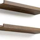 Boswillon Floating Shelves for Wall, Wall Mounted Shelves Set of 2, Rustic Shelves with Lip, Display Picture Ledge Shelf for Wall Decor Living Room Bathroom Kitchen - Brown