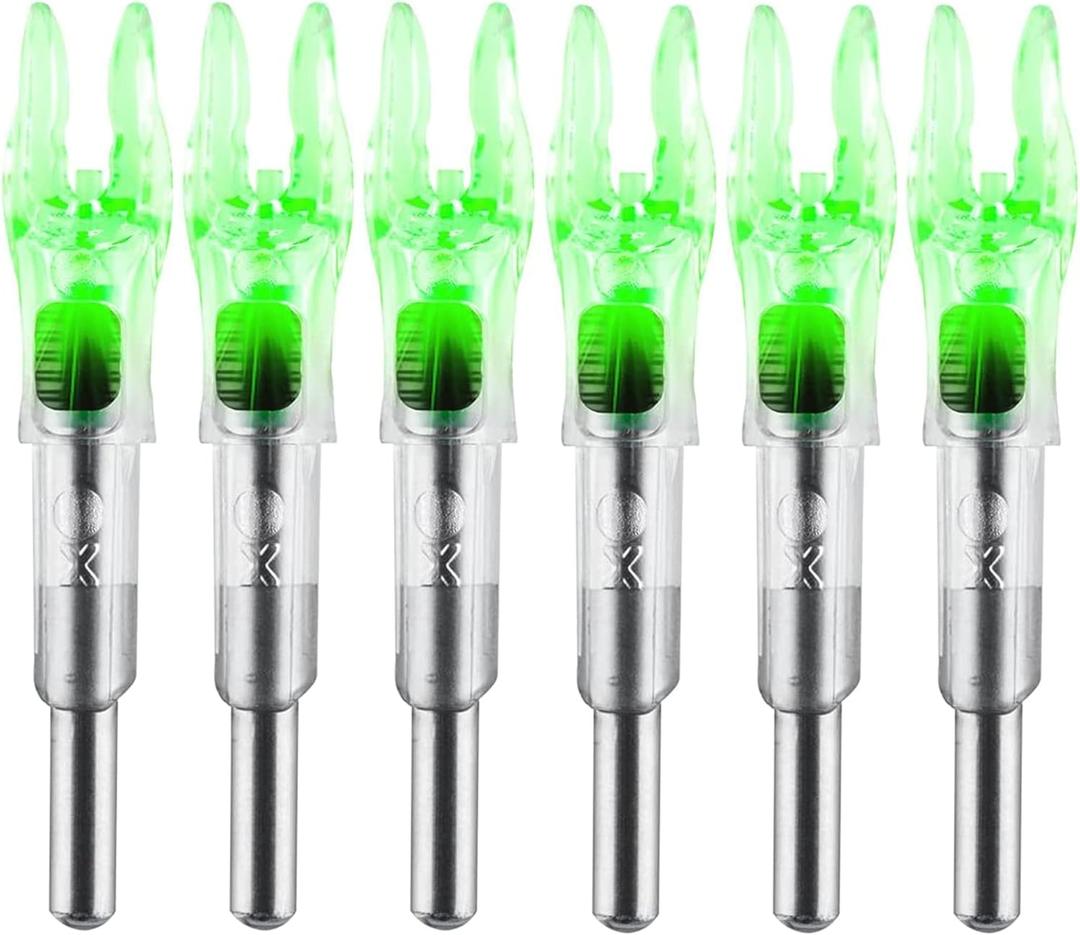 6PCS X Lighted Nocks for Arrows with .204 .233 .244 .246 Inside Diameter with H, S, GT Bushings High-Visibility LED Arrow Nocks, ON/Off Switch Included (Green)