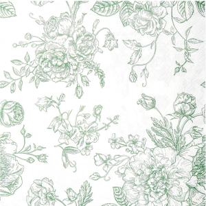 100 Floral Cocktail Napkins Sage Green White Toile Disposable Paper Napkins 5 Inch Vintage Flower Bouquet Party Napkin for Bridal Baby Shower Spring Summer Tea Party Supplies