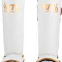 Gold Line Shin Guards | Muay Thai Shin Guards | Lightweight Durable Shinguards Muay Thai | Padded Adjustable Muay Thai Leg Guards Kickboxing, MMA Sparring Training (L, White/Gold)