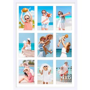 decorUhome 14x20 Picture Frames Collage Wall Decor, Display 9Pcs 4x6 Photos with Mat or 1Pcs 14x20 Unmatted, 9 4x6 Collage Picture Frames for Wall Mounting, White