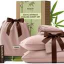 Bedsure Bamboo Viscose Cooling Sheets, Rayon Cotton Serene Blend, PureWoven, Breathable & Buttery Soft Queen Size Bed Set, Deep Pocket Up to 18", Hotel Luxury Bedding for Hot Sleepers, Rose Pink