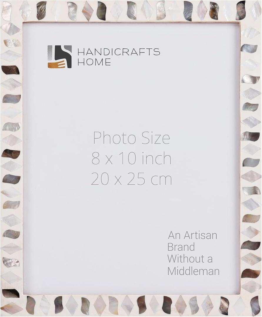 Handicrafts Home 8x10 White Picture Frame, White Picture Frame for Vintage & Modern Home Decor for Living Room, Bedroom, Office, Desk & Gallery Wall, Handmade Mother of Pearl & Resin Inlay Photo Frame for Wall & Tabletop Display