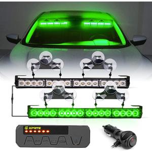 Xprite LED Emergency Traffic Advisor Dual Strobe Light Bar, w/Control Box Front Rear Windshield Visor Deck Safety Hazard Warning Flashing Lightbars, for Construction Vehicles Semi Trucks Car - Green