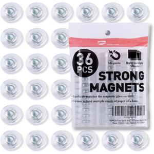 TOWON Rare Earth Magnets Large, Strong Magnets for Glass Whiteboard and Dry Erase Board, 36 Pieces Round Clear (Transparent-36 Pcs)