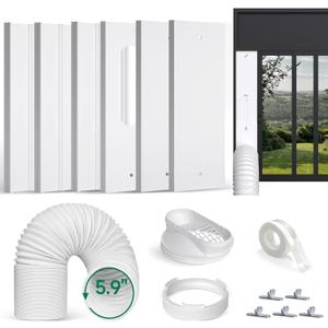 Upgraded Portable Air Conditioner Window Vent Kit, With 5.9 Exhaust Hose, 6 Slide Seal Plates, Universal Coupler, Adjustable AC Vent Kit Ducting Universal for Horizontal & Vertical Windows