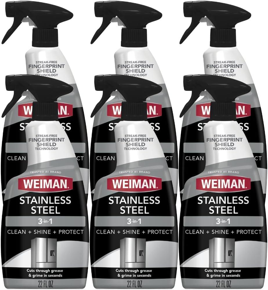 Weiman Stainless Steel Cleaner & Polish, 6 Pack, Anti Fingerprint Spray, Water Spots & Grease, No Streaks or Residue, Safe for Metal Polish, Chrome, Appliances, Fridge, Sinks & Grills