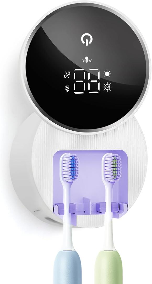 Toothbrush Holders for Bathroom, WONICO Toothbrush Sanitizer Holder, Tooth Brush Wall-Mounted Cleaner Organizer with Auto-Inductive Cover, Air Drying Fits Most Electric, Manual and Kids Toothbrushes