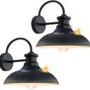 Solar Barn Lights for Outside, Dusk to Dawn Farmhouse Gooseneck Barn Light, 12" Large Black Porch Light Fixture Wall Mount, Waterproof Outside Wall Lights Solar Powered for Porch Garage Patio, 2-Pack