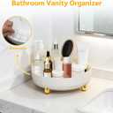 Rotating Makeup Organizer with Brush Holder Spinning Tray for Cosmetics, Skincare, Perfume Bathroom Vanity Storage, White