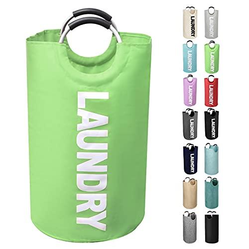 SweetMemo Laundry Basket Large Collapsible，Clothes Hamper Bag with Handles – Tall Foldable Dirty Laundry Bag，Freestanding Laundry Sorter for Laundry, College Dorm，Apartment – 95L Green