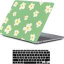 LanBaiLan Compatible for New MacBook Air 13 inch 2020 2019 2018 Release A2337 M1 A2179 A1932 Retina Display with Touch ID Plastic Leather Texture Protective Case & Keyboard Cover, Green Flower