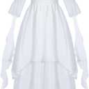 Oumbivil 7 Pcs Women Renaissance Dress Adult Pirate Costume Medieval Viking Fairy Victorian Cottagecore Corset (White, XXXL)