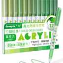 Guangna Acrylic Gel Pens 12 Color, Colored Pens for Journaling, Coloring Books, Calligraphy, Note Taking & DIY Crafts, RollerBall Pen Tip (Green)