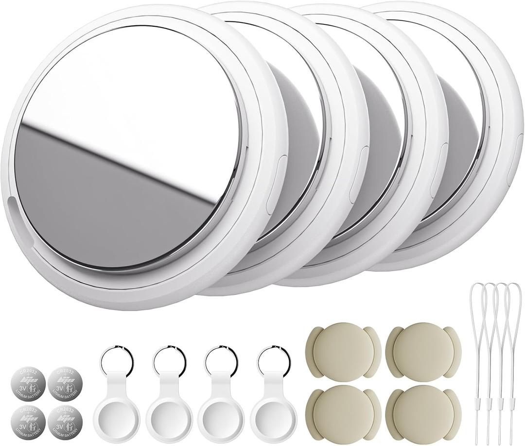 Air Tracker Tag Works with Apple Find My (iOS Only) Includes Replaceable Battery, Bluetooth Smart Item Locator Key Finder for Keys, Luggage, Wallet, Pet, Car, Bike (White, 4-Pack)