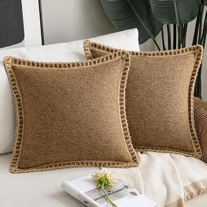 MIULEE Burlap Linen Throw Pillow Covers 18x18 Inch Set of 2 Brown Decorative Pillows Modern Farmhouse Pillowcases Soft Accent Cushion Covers for Outdoor Couch Sofa Bedroom Livingroom Home Decor
