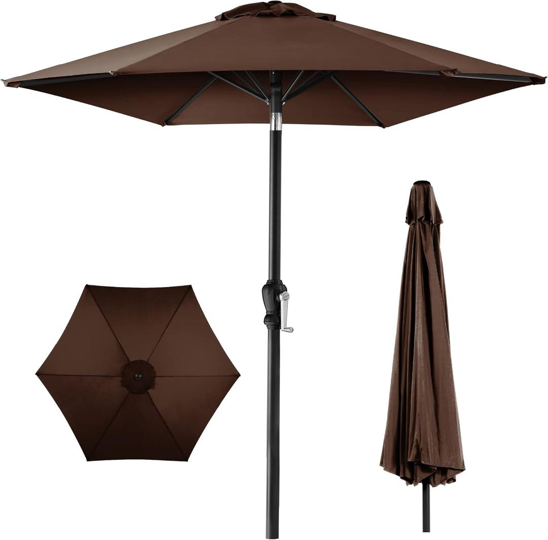 Best Choice Products 10ft Outdoor Steel Polyester Market Patio Umbrella w/Crank, Easy Push Button, Tilt, Table Compatible - Brown