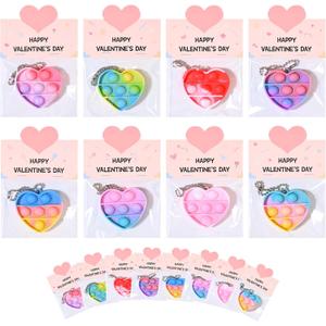 Valentines Day Gifts for Kids - 32 Pack Valentine's Cards with Heart Pop Keychains Bulk - Valentine Fidget Toy Gift for Kids School Classroom Class Exchange Boys Girls Party Favor