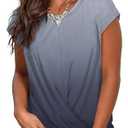 Womens Tops Dressy Casual Short Sleeve Shirts Cute Twist Front Tops Gradient Grey L