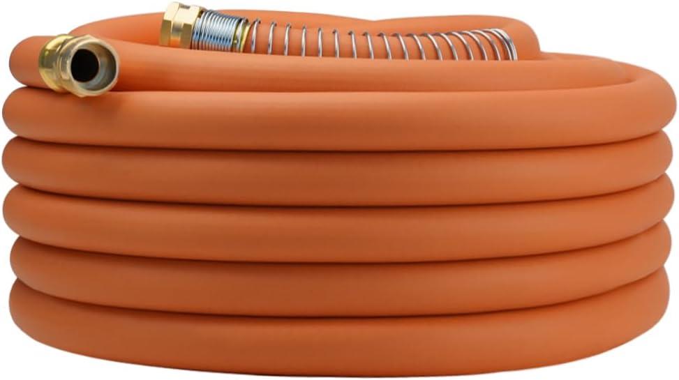 Wiseflow Garden Hose 75FT x 3/4", Heavy Duty Rubber Hose, Water Hose with Five Layered Braiding, Male Female Fittings, 1200PSI Burst, 300PSI Working for Yard, Car Wash, Pets (Orange)