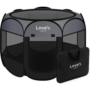 Love's cabin Pet Puppy Dog Playpen, Medium Dog Tent Crates Cage Indoor/Outdoor, Portable Playpen for Cat, Foldable Pop Up Dog Kennel Playpen with Carring Case, Removable Zipper Top, Dark Grey