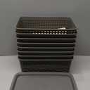 8-Pack Grey Plastic Storage Baskets with Lids, Label Organizers, Stackable Organizer Containers: For Organizing Shelves, Drawers, Desk Closets, Playrooms, Classrooms, Offices