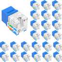 VCE UL Listed 10Gbps Cat6 Keystone Jack Insert 25-Pack, 90 Degree Punch Down RJ45 Keystone Jack Adapter Slim Profile Blue