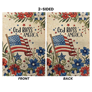 LHSION God Bless America House Flag 28 x 40 Inch Welcome 4th of July Patriotic Floral Vertical Double Sided Flag for Outdoor Anniversary Decor