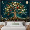 Amtoodopin Tree of Life Tapestry Mystic Boho Flowers Tapestry Vintage Aesthetic Tree Wall Tapestries Retro Nature Floral Plants Tapestries Wall Hanging for Bedroom