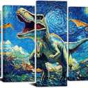 YeiLnm Dinosaur Picture foy Boy Bedroom Van Gogh Dino Artwork Starry Sky Canvas Nursery Kids Decor