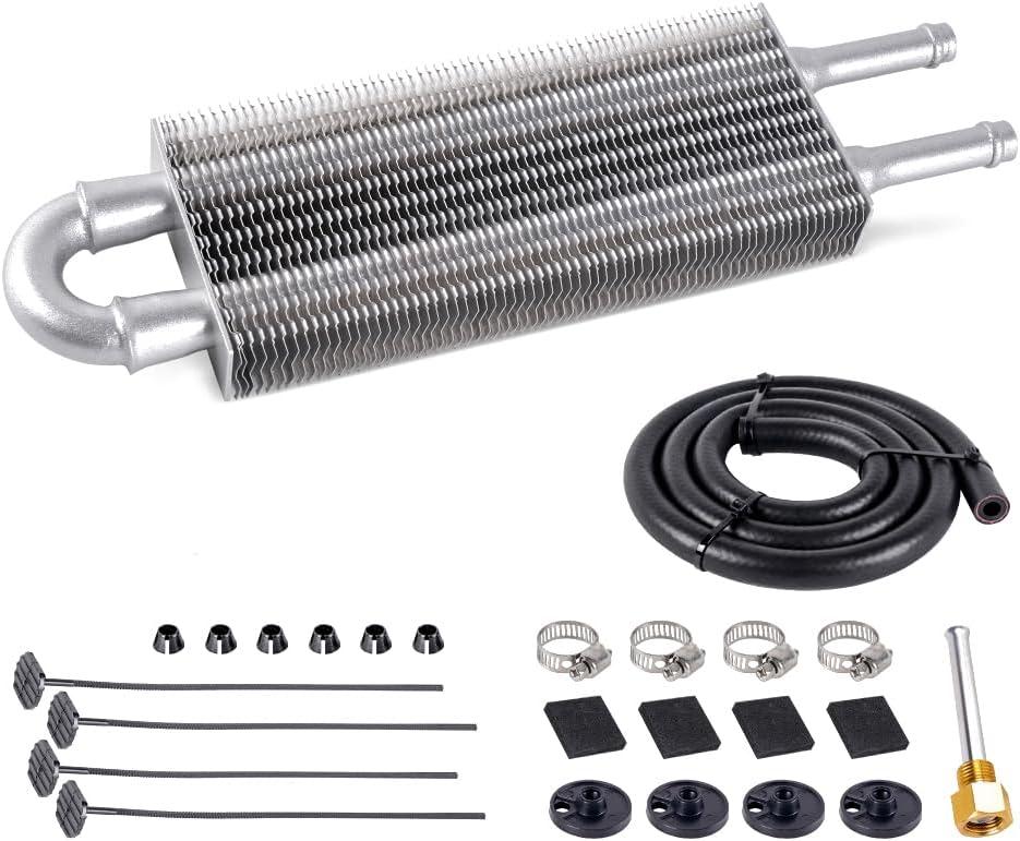 Universal 5/16" Transmission Oil Cooler Kit, Aluminium alloy 2 Pass Tube and Fin Oil Cooler Kit (Sliver) (2 Pass-Sliver)