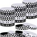 Lesnala 48 Pcs Race car silicone bracelets Checkered flag wristbands Racing flag rubber bracelets Race car party favors for Sports Events Party Supplies Birthday Party Decorations(Black,white,4 types)