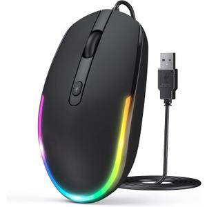 seenda Wired Mouse - USB Computer Mouse Wired with RGB Backlit Optical LED Mouse with Attached USB Cord for Laptops Notebooks Chromebook - Black