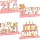 21st Birthday Decorations, Rose Gold 21st Birthday Decorations for Her & Girls 4PCS Wooden Birthday Table Centerpieces Happy 21st Birthday Party Supplies Table Decor