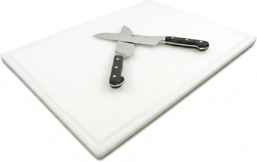Commercial Grade Plastic Cutting Board with Juice Groove - 18 x 12 Inch for Carving Meat, Grilling, BBQ - 1/2" Thick White HDPE Poly for Food Service