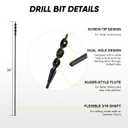 HUAALIUCHE 36-Inch Flexible Installer Drill Bit for Pulling Wires, 1/2" Auger with Screw Point & Fish Eye, 3/16" Anti-Slip Shank - Includes Protective Storage Tube for Walls Ceilings Conduits
