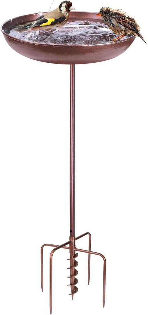 31.5 Inches Bird Baths for Outdoors, 12" Bird Bath Bowl with Auger Drill Bit 5 Prong Bases Stake Vintage Garden Birdbath Standing Copper Bird Bath for Yard Garden Decor.