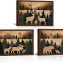 Visual Art Decor Large Cabin Decor Picture Bear Moose Deer Painting Pictures Framed Canvas Print Living Room Bedroom Office Wall Decor 24" Lx16 Hx3 Pieces