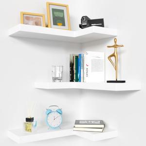NATURE'S SOURCE Corner Floating Shelves with Invisible Brackets, Corner Shelves Wall Mounted Set of 3, Bedroom Bathroom Kitchen Living Room Office- Modern Style 17" x 6" (White)  
