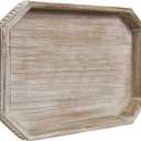 MAONAME Wood Serving Tray, Farmhouse Wooden Tray for Coffee Table, Octagonal Beaded Trays, Washed White Decorative Trays for Living Room, Kitchen, 15.7" X 10.2" X 1.6"