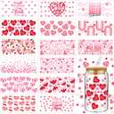 Resurhang 15 Sheets Valentine's Day UV Dtf Cup Wrap Transfer Stickers for 16 oz Pink Heart Dtf Cup Wraps for Glass Water Bottle Waterproof Rub on Transfers Mug Decals Crafting DIY Decor