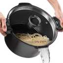 5qt Pasta Pot with Strainer Lid, Cast Aluminum Stockpot Multipot, Nonstick Ceramic Coating Makes Cleanup Easy with Tempered Glass Lid, Dishwasher Safe, Induction, Black