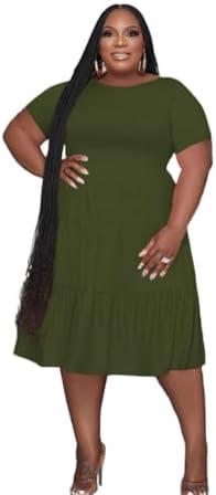 Tycorwd Women's Plus Size Casual Midi Dress Summer Short Sleeve Beach Dress Swing Flowy Tiered Dresses, XXL