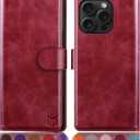 SUANPOT Compatible with iPhone 16 Pro 6.3" Wallet case with RFID Blocking Credit Card Holder,Flip Book PU Leather Protective Cover Women Men for Apple 16 Pro Phone case Red