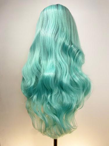 Mint Green Wig for Women 26" Long Ombre Green Hair Wig with Bangs Curly Wavy Natural Cute Synthetic Soft Wigs for Party