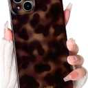 NITITOP Compatible for iPhone 14 Plus / 15 Plus Case Cute Stylish Leopard Print Amber Aesthetic Tortoise Design for Women Girls Men Soft TPU Shockproof Protective Cover - Brown