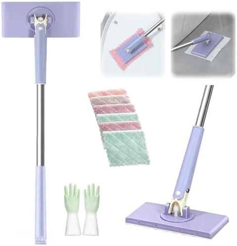 Snap Grip Mini Mop,Cloth Changing Mini 36 inch Lazy Automatic Gripping Zero Touch Mini Grip Mop Compatible with Swiffer (5 Cloths)