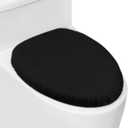 Soft Plush Toilet Lid Cover for Bathroom, Machine Washable Toilet Seat Covers, Fits Most Round Elongated and Oblong Lids, Easy Installation& Cleaning (Black)