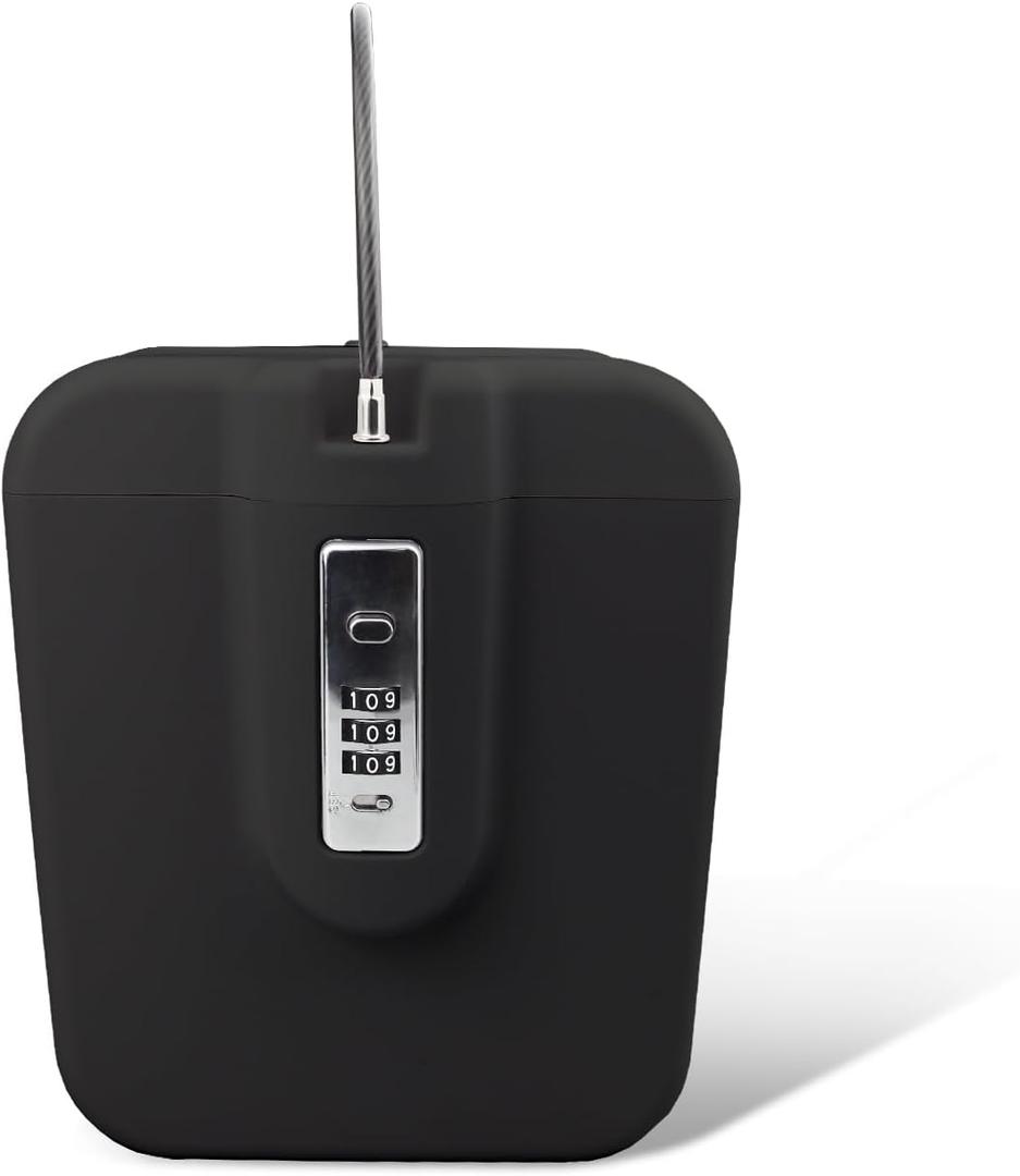 Portable Combination Lock Box with 15.7-inch Cable, Zinc Alloy Dial, Large Capacity, Secure Storage for Travel, Home, and Outdoor Use, Anti-Theft Safe, Easy Reset 3-Digit Code,Black